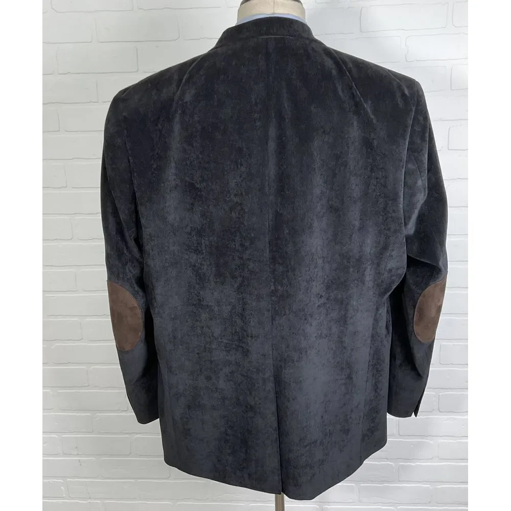Chaps‎ Blazer Men 48L Black Corduroy Mottled Elbow Patches Classic Academia